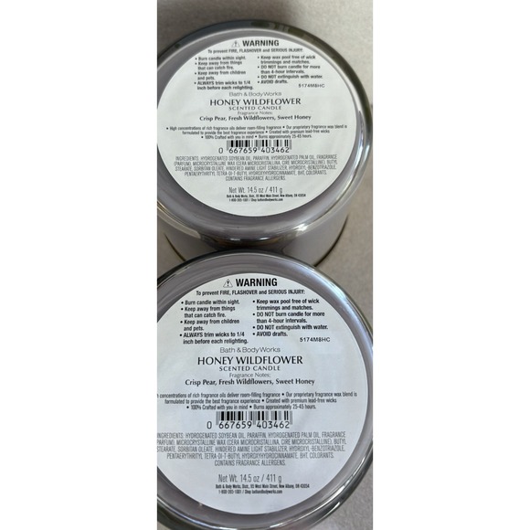 Set of 2 Bath & Body Works HONEY WILDFLOWER 3-Wick Scented Candle Brand New - Picture 3 of 3